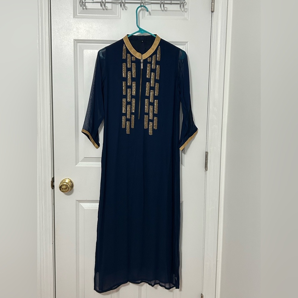 Indian Pakistani kurta dress top with embroidered neck in chiffon material